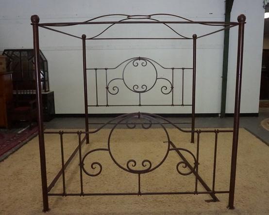 IRON CANOPY BED: IRON CANOPY BED, 78 IN HIGH X 79 1/2 IN WIDE