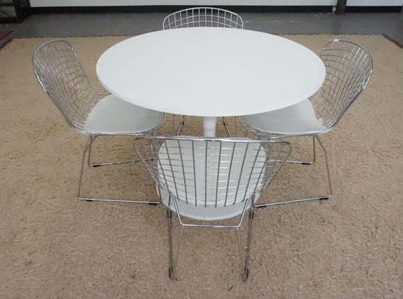 MODERN ROUND TABLE W/4 STEEL CHAIRS: MODERN ROUND TABLE W/4 STEEL CHAIRS, TABLE IS 41 1/2 IN DIAMETER, 28 12 IN HIGH
