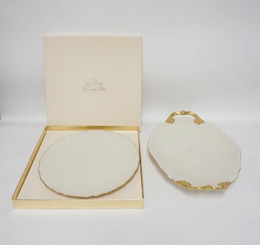 2 LENOX PLATTERS: 2 LENOX PLATTERS, MARRIAGE PLATE IN BOX & ONE W/GOLD HANDLES
