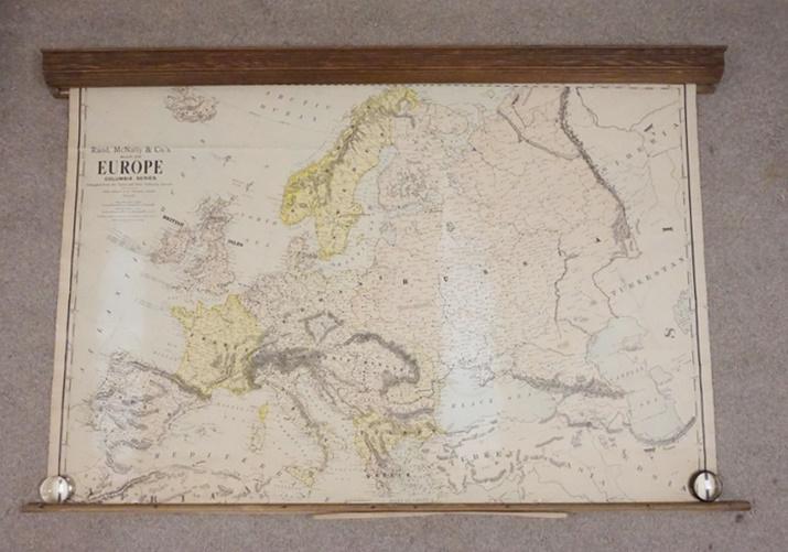 RAND MCNALLY WALL MAP OF EUROPE: RAND MCNALLY WALL MAP OF EUROPE, BOARD IS 67 1/2 IN, MAP HANGS APPROXIMATELY 40 IN