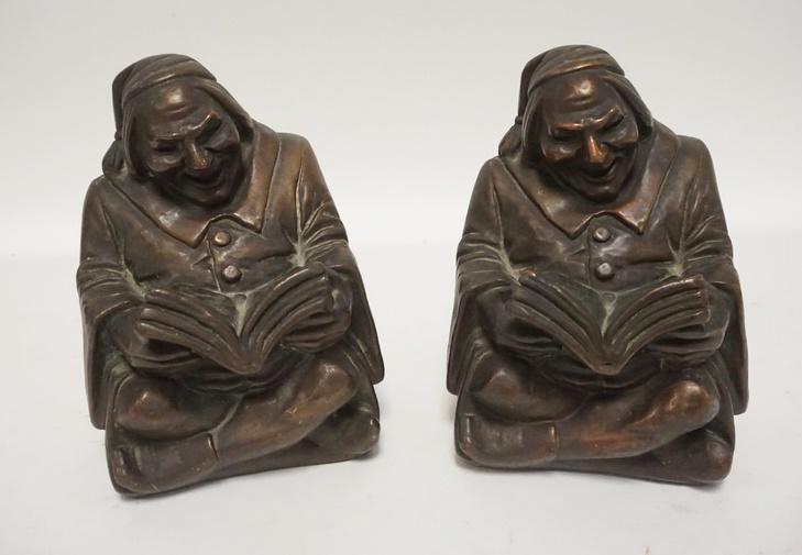 *ARMOR BRONZE* BOOKENDS, MAN READING: *ARMOR BRONZE* BOOKENDS, MAN READING, ALSO SIGNED RUHL, 7 IN HIGH