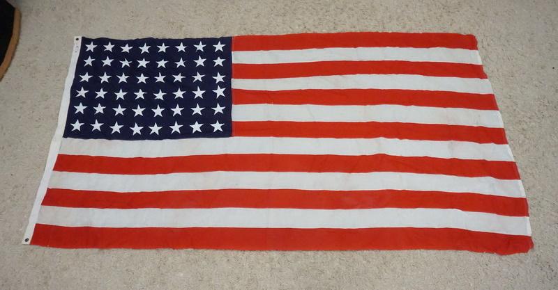 48 STAR AMERICAN FLAG: 48 STAR AMERICAN FLAG, SEWN STARS, 9 FT 6 IN X 5 FT