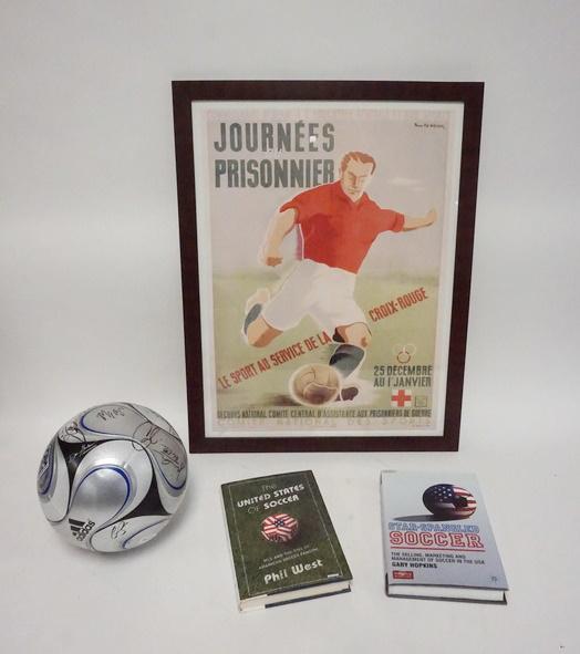 SOCCER LOT: SOCCER LOT, ARTWORK, SIGNED BALL & 2 BOOKS