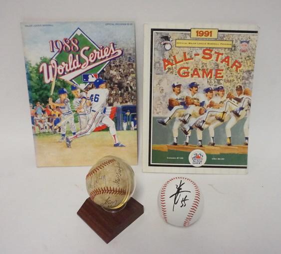 BASEBALL LOT: BASEBALL LOT, 2 SIGNED BALLS, 1988 WORLD SERIES PROGRAM, & 1991 ALL STAR GAME PROGRAM