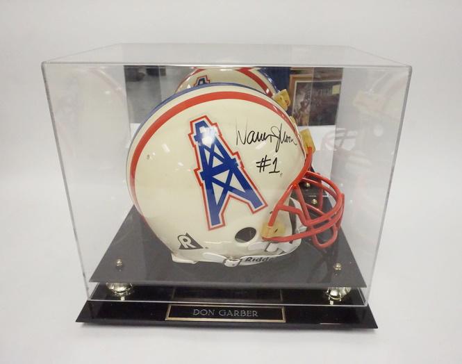 SIGNED WARREN MOON RIDDELL HELMET, OILERS: SIGNED WARREN MOON RIDDELL HELMET, OILERS, OWNED BY DON GARBER, NAME PLATE ON CASE