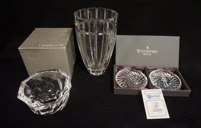 CRYSTAL LOT-WATERFORD, ORREFORS: CRYSTAL LOT-WATERFORD, ORREFORS & AN 8 1/2 IN VASE