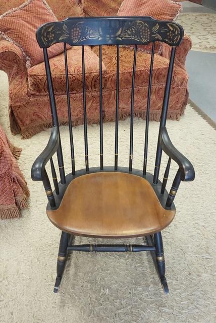HITCHCOCK DECORATED SPNIDLE BACK ROCKER: HITCHCOCK DECORATED SPNIDLE BACK ROCKER