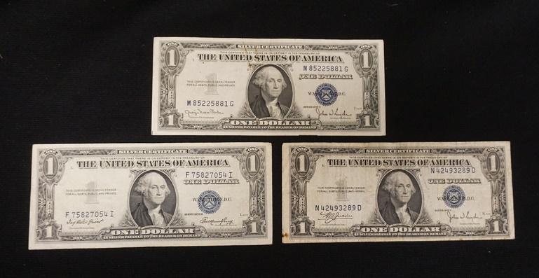 3 ONE DOLLAR SILVER CERTIFICATES 1935 C, D, E (1 of 8)