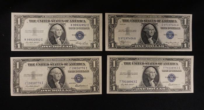 4 ONE DOLLAR SILVER CERTIFICATES 1935, 1935E, 2 1935F (1 of 8)