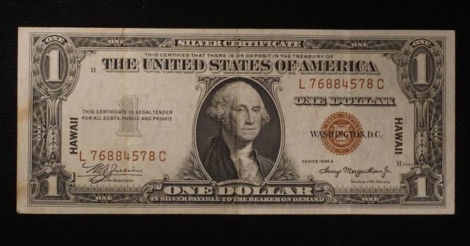 1 ONE DOLLAR SILVER CERTIFICATE 1935A HAWAII (1 of 3)