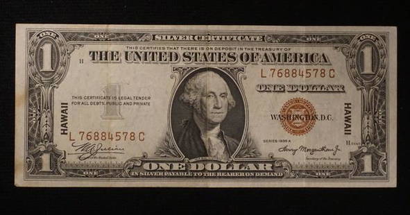 1 ONE DOLLAR SILVER CERTIFICATE 1935A HAWAII: 1 ONE DOLLAR SILVER CERTIFICATE 1935A HAWAII