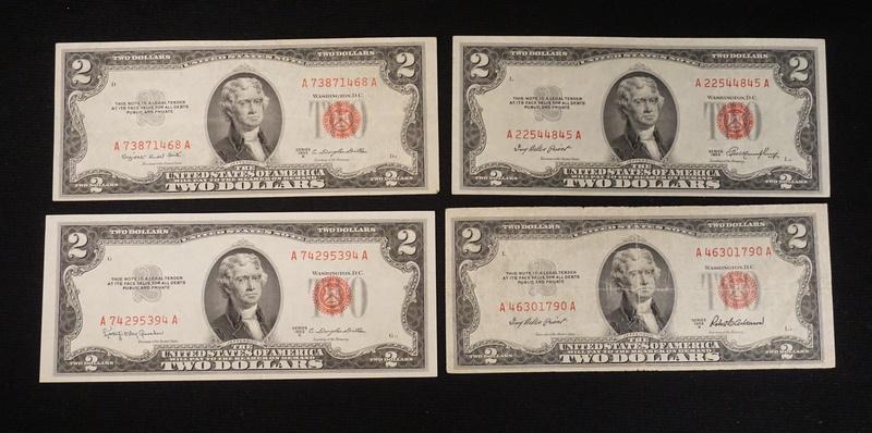 4 TWO DOLLAR BILLS 1953, 1953A, 1953B, 1953C (1 of 6)