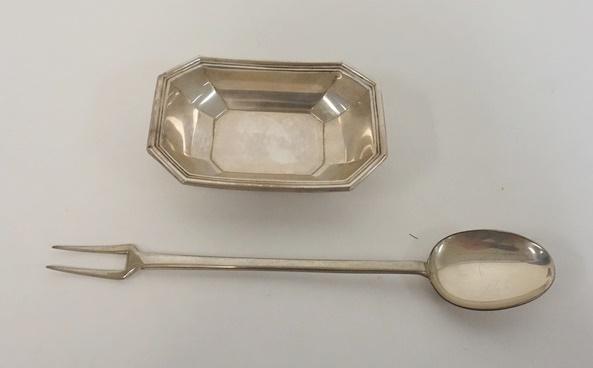 STERLING GORHAM DISH AND SPOON/FORK: STERLING GORHAM DISH AND STERLING DUAL SPOON/FORK, 1.53 TOZ