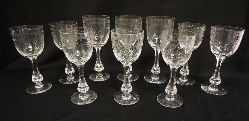 GROUP OF 10 WHEEL CUT GOBLETS SIGNED BODA: GROUP OF 10 WHEEL CUT GOBLETS SIGNED BODA, 3-8 1/4 IN, 7-7 1/2 IN