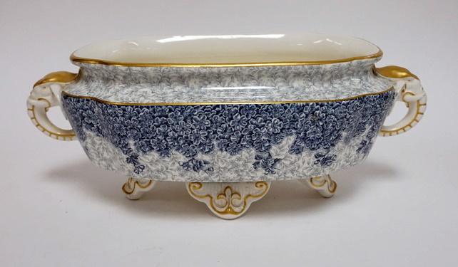 ROYAL WORCESTER CENTER BOWL WITH ELEPHANT HANDLES: ROYAL WORCESTER CENTER BOWL WITH ELEPHANT HANDLES, 14 IN ACROSS THE HANDLES, 5 1/2 IN HIGH