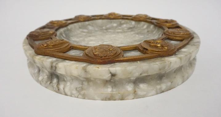 MARBLE SHALLOW BOWL W METAL RIM (1 of 3)