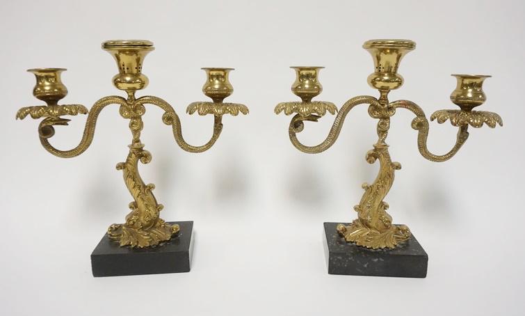 PR BRASS DOLPHIN CANDELABRA ON MARBLE (1 of 4)