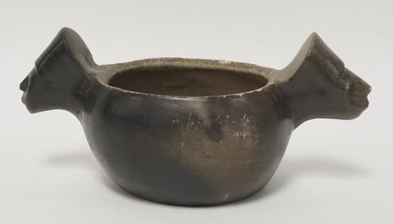 POTTERY VESSEL W/ FACE HANDLES (1 of 4)