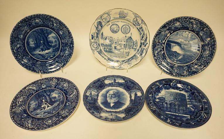 6 BLUE TRANSFER SOUVENIR PLATES (1 of 5)