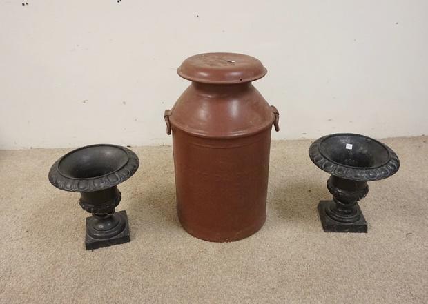 MILK CAN & 2 IRON URNS (1 of 1)