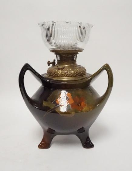 HAND PAINTED ART POTTERY KEROSENE LAMP (1 of 4)