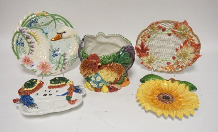 FITZ & FLOYD ROOSTER BOWL & 4 PLATES (1 of 2)