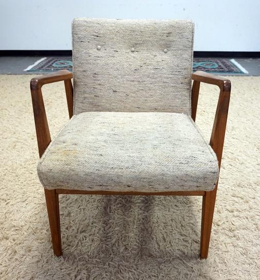 MID CENTURY MODERN UPHOLSTERED ARM CHAIR WITH WALNUT (1 of 4)