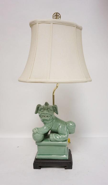 FOO DOG LAMP W/ CLOTH SHADE (1 of 2)