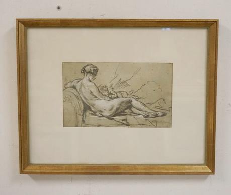 PRINT OF A RECLINING NUDE: PRINT OF A RECLINING NUDE, 19 1/4 IN X 15 1/2 IN INCLUDING FRAME