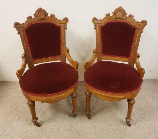 MATCHED PR OF VICTORIAN UPHOLSTERED PARLOR CHAIRS (1 of 3)