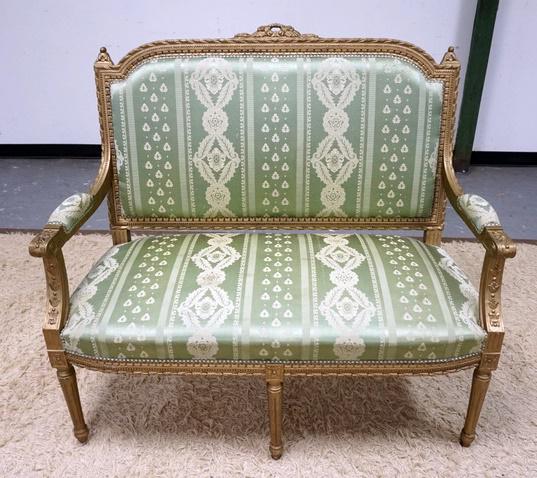 CARVED UPHOLSTERED PAINT DECORATED ITALIAN SETTEE (1 of 2)