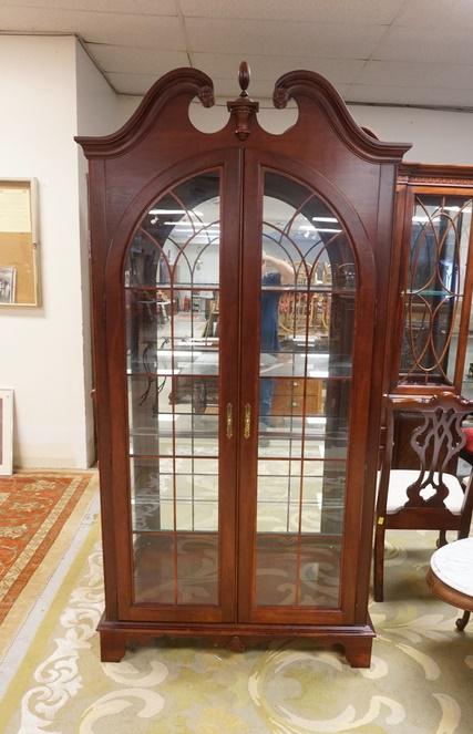 OUTSTANDING JASPER CRYSTAL CABINET: OUTSTANDING JASPER CRYSTAL CABINET WITH BROKEN PEDIMENT TOP, 42 IN WIDE X APPROXIMATELY 84 IN HIGH