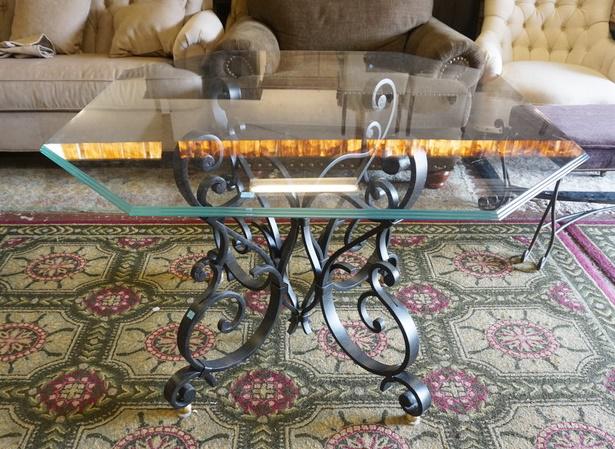 FANCY IRON TABLE W/GLASS TOP (1 of 4)