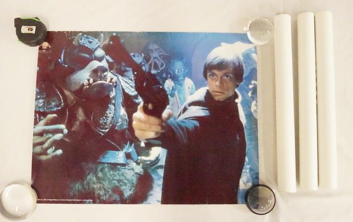 4 STAR WARS RETURN OF THE JEDI MOVIE POSTERS: LOT OF FOUR 1983 STAR WARS RETURN OF THE JEDI MOVIE POSTERS. POSTERS HAVE AVERAGE SIGNS OF WEAR. 17 IN X 22 IN.