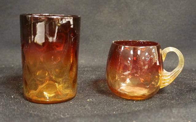 ANTIQUE AMBERINA TUMBLER & HANDLED CUP (1 of 3)