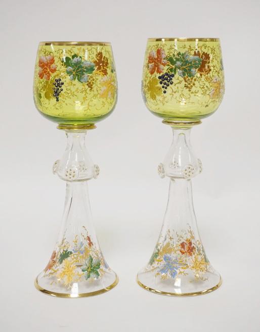 PAIR OF FINE BLOWN & ENAMELED GOBLETS (1 of 3)