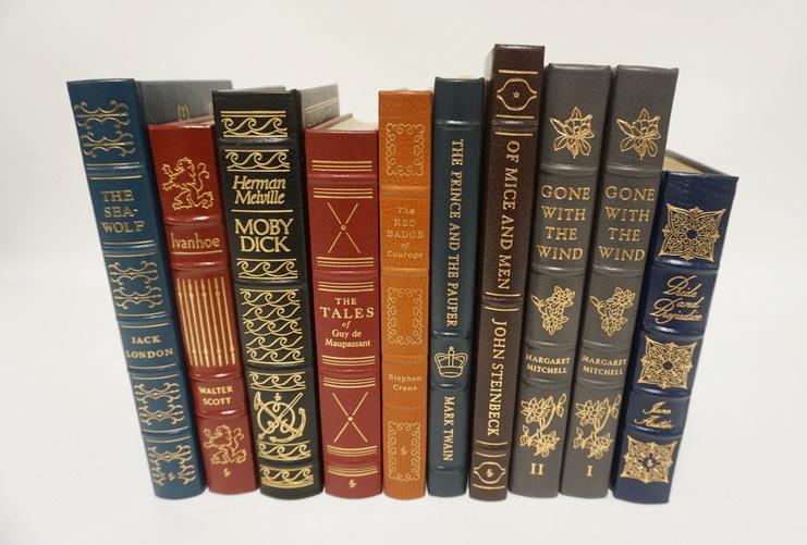 GROUP OF 10 EASTON PRESS LEATHER BOUND BOOKS: GROUP OF 10 EASTON PRESS LEATHER BOUND BOOKS, INCLUDES 2 VOLUME GONE WITH THE WIND & MOBY DICK, BOOKS HAVE OWNERS BOOKPLATE