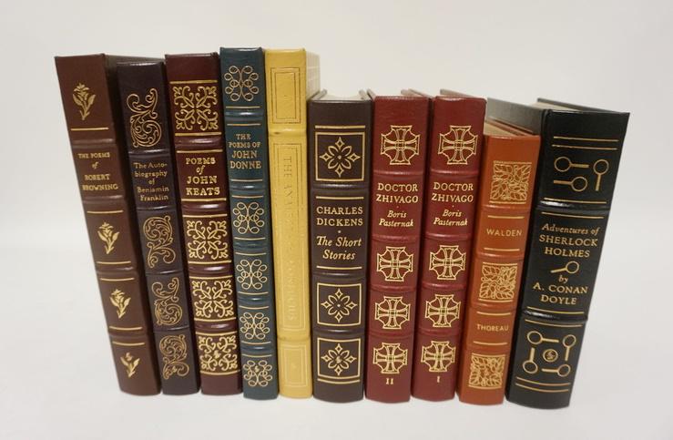 GROUP OF 10 EASTON PRESS LEATHER BOUND BOOKS: GROUP OF 10 EASTON PRESS LEATHER BOUND BOOKS, INCLUDES ROBERT BROWNING, JOHN KEATS, ETC, BOOKS HAVE OWNERS BOOKPLATE