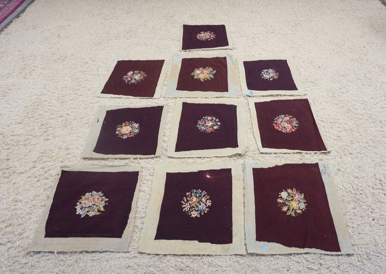GROUP OF 10 NEEDLEPOINT FLORAL SEAT COVERS (1 of 2)