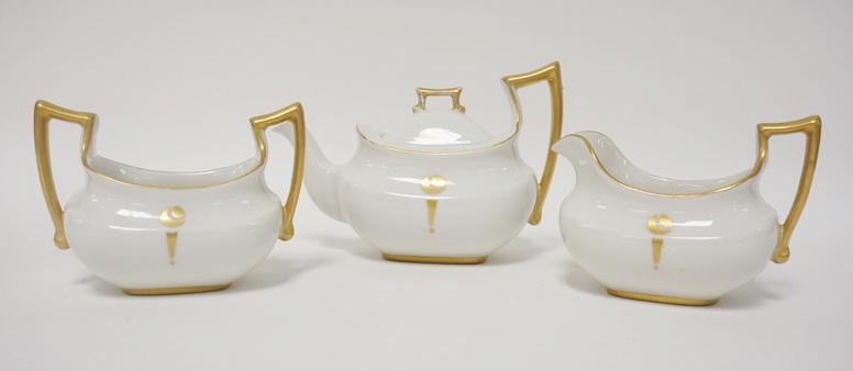 T & V LIMOGES 3 PC TEA SET WITH GOLD DECORATION (1 of 2)