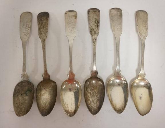 SET OF 6 COIN SILVER TABLESPOONS (1 of 2)