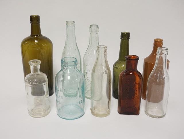 10 ANTIQUE BOTTLES, ONE IS STONEWARE (1 of 3)