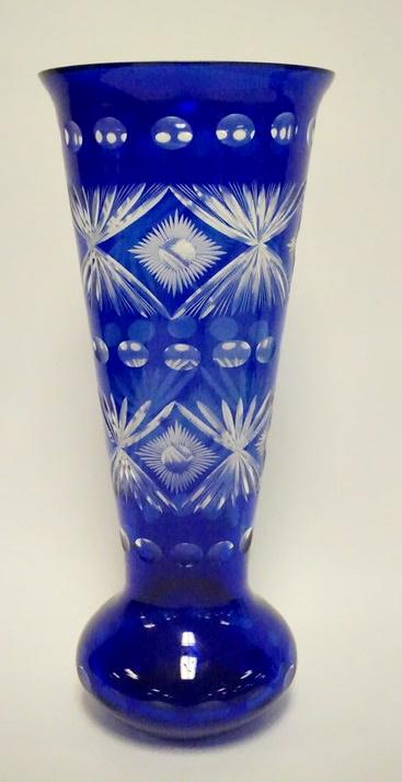 VERY TALL COBALT BLUE CUT TO CLEAR CRYSTAL VASE (1 of 2)