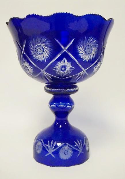 COLBALT BLUE CUT TO CLEAR CRYSTAL COMPOTE (1 of 3)