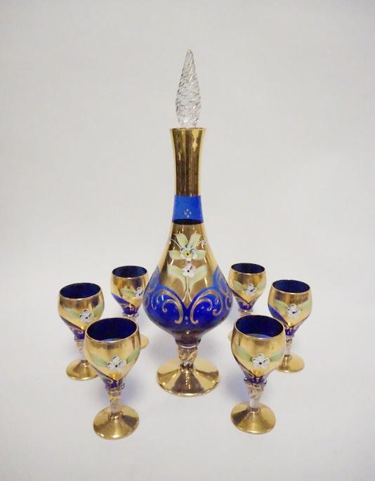 ITALIAN BLOWN GLASS 7 PIECE CORDIAL SET (1 of 3)