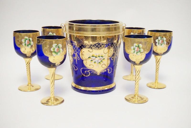 7 PIECE ITALIAN BLOWN GLASS GOBLETS & ICE BUCKET (1 of 4)