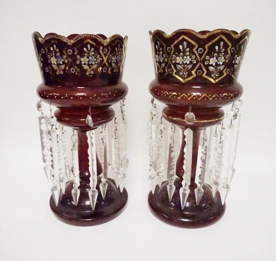 PAIR OF RUBY GLASS HAND PAINTED LUSTERS (1 of 2)