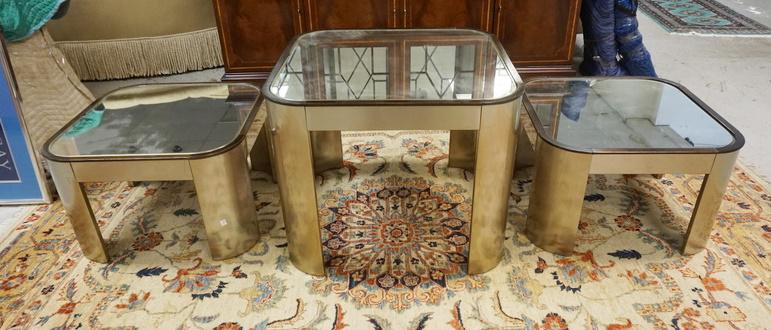 SET OF 3 MIDCENTURY MODERN MIRROR TOP TABLES (1 of 2)