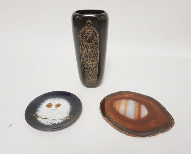 SWEDISH MODERN VASE, GEODE, ENAMELED COPPER TRAY (1 of 4)