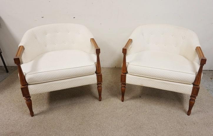 PAIR OF BARREL BACK UPHOLSTERED ARM CHAIRS (1 of 2)